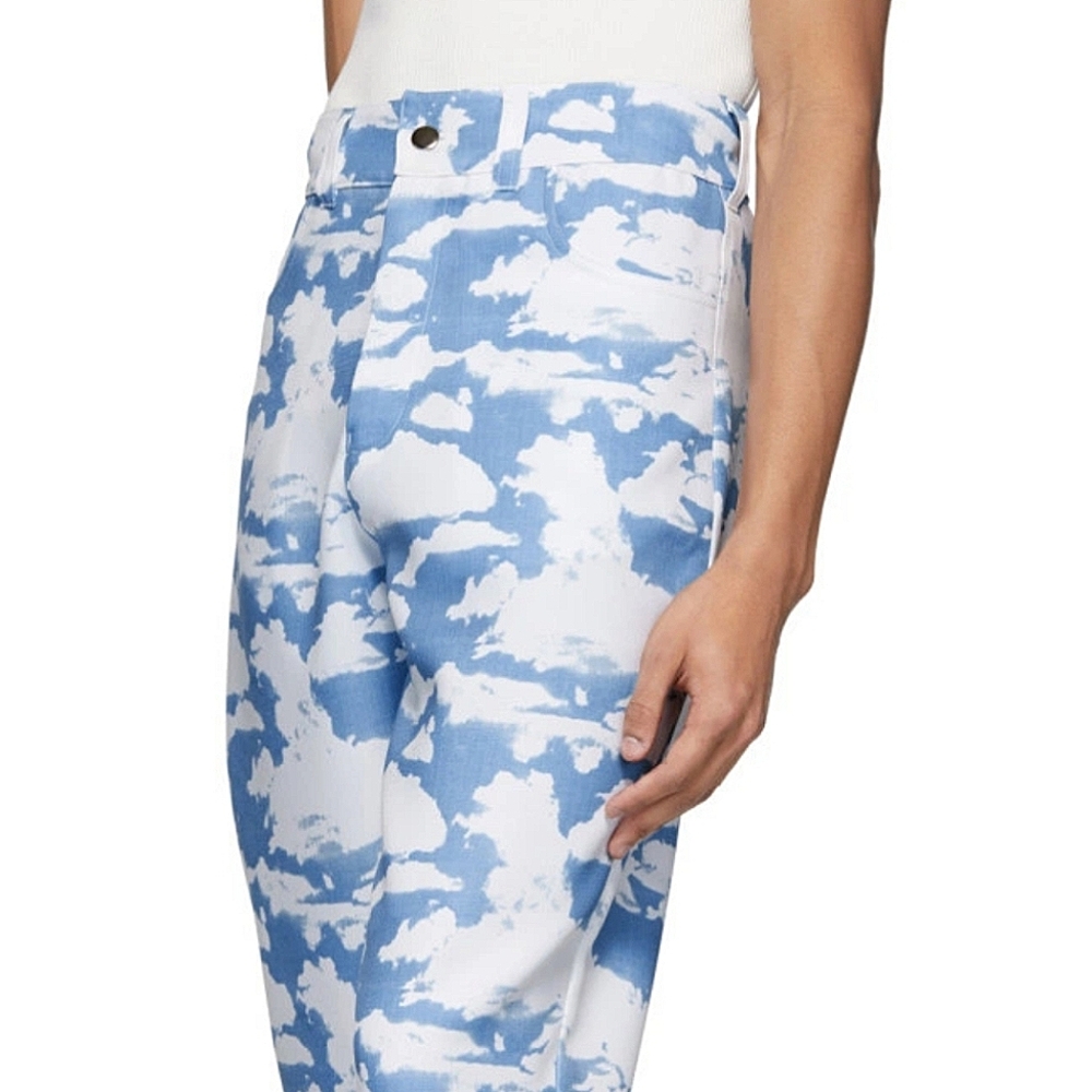 PHLEMUNS Blue & White Cloud Trousers Straight Pants Size 26